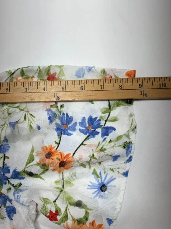 Dynamite Floral Medium Sheer Ruched Spring Summer Blouse - Picture 6 of 9